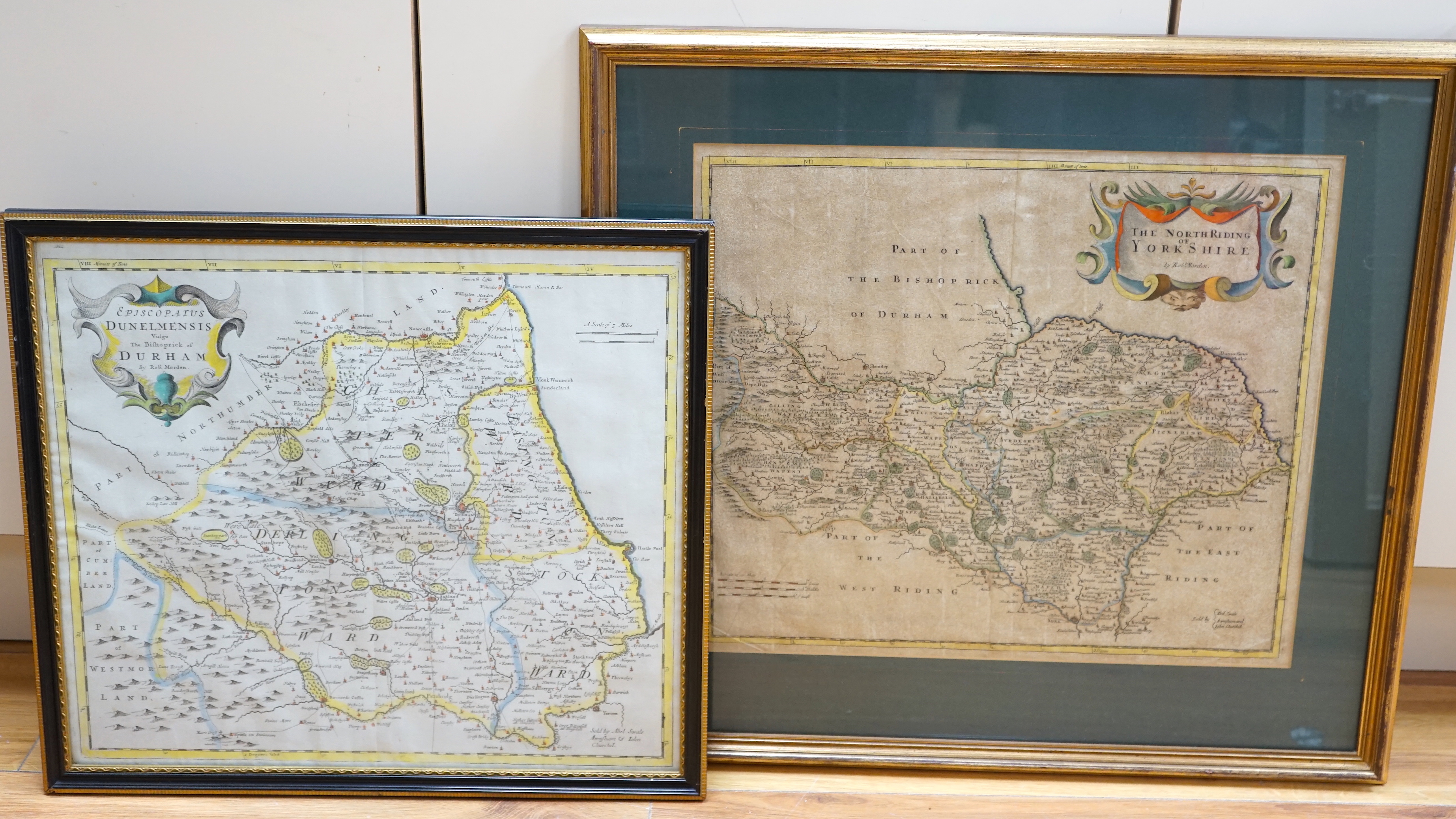 Robert Morden (1650-1703) two 18th hand-coloured engraved maps of ‘’Episcopatus Dunelmensis Vulge The Bishoprick of Durham’’, and ‘’The North Riding of Yorkshire’’, largest 38 x 43cm